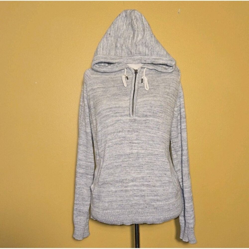 L.O.G.G. by H&M Grey White Denim Color Knit Womens 1/4 Zip Hoodie Kangaroo Large